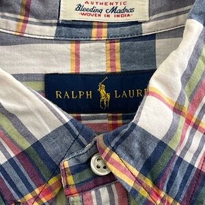 Ralph Lauren Men's Bleeding Madras Plaid Short Sleeve Shirt Large